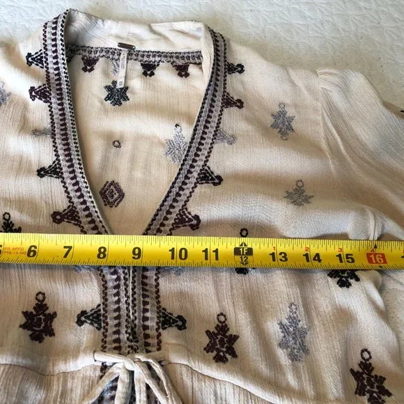 Free People Embroidered Baby Doll Long Sleeve Size Xtra Small Boho Women's Top - Picture 4 of 8